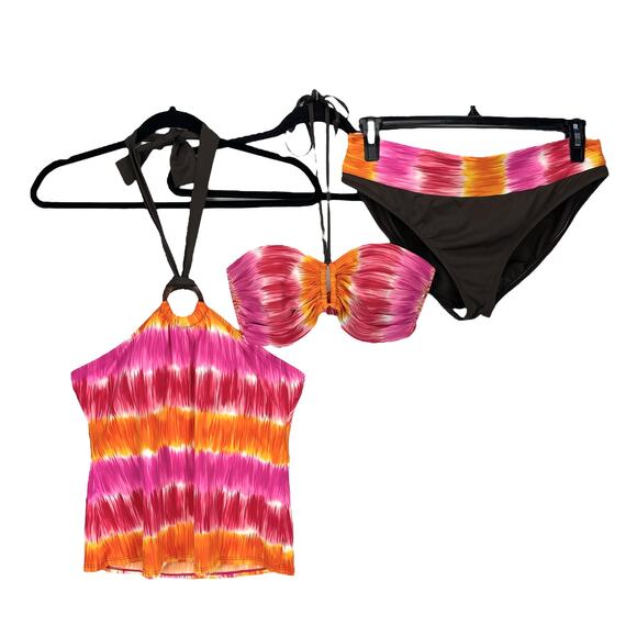 LA BLANCA By ROD BEATTIE Women's 3-Piece BIKINI SWIMSUIT Pink Orange Brown 12 - Picture 1 of 12